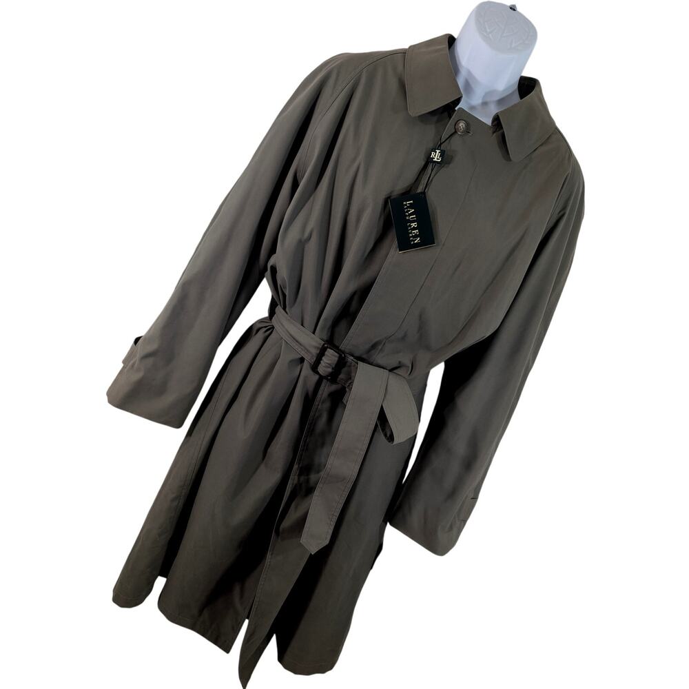 NWT! LAUREN BY RALPH LAUREN! KHAKI GREEN MEGA DETAILED, BELTED TRENCH COAT! 40R